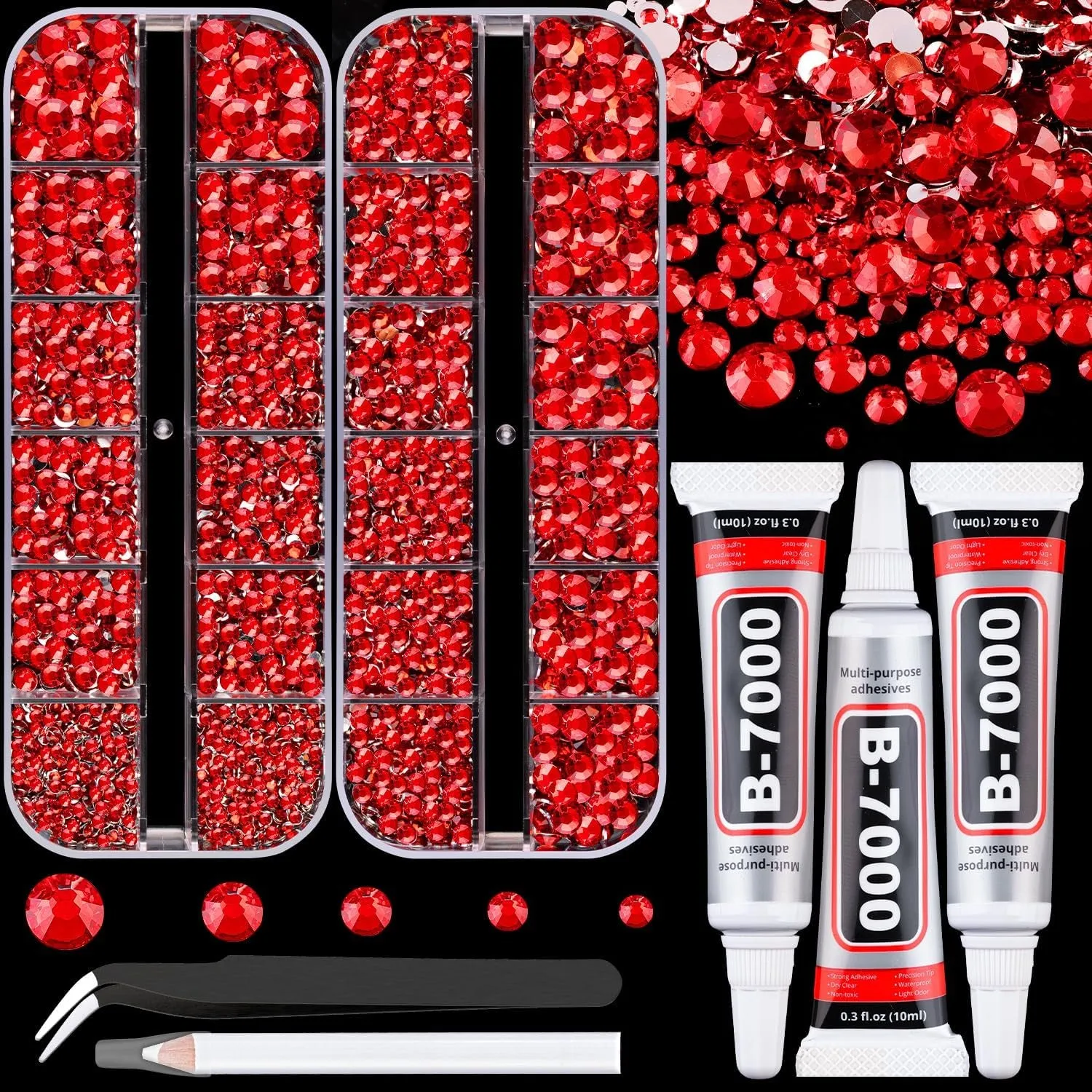 13000Pcs Flatback Pearls for Crafting (White), Assorted Size 2/3/4/5/6/8/10Mm Half Pearl with 3Pcs 10Ml B7000 Jewelry Glue, Bedazzling Bead for DIY Crafts Clothing Tumbler Shoes Embellishment Nail Art