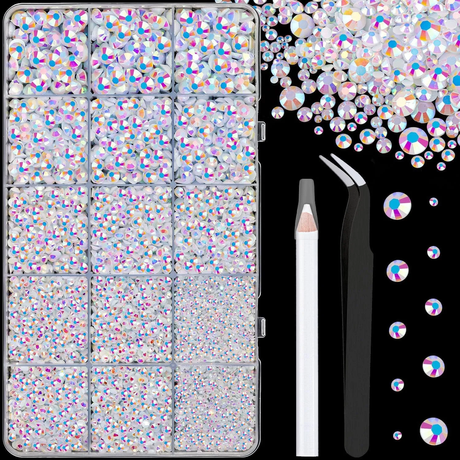 13000Pcs Flatback Pearls for Crafting (White), Assorted Size 2/3/4/5/6/8/10Mm Half Pearl with 3Pcs 10Ml B7000 Jewelry Glue, Bedazzling Bead for DIY Crafts Clothing Tumbler Shoes Embellishment Nail Art