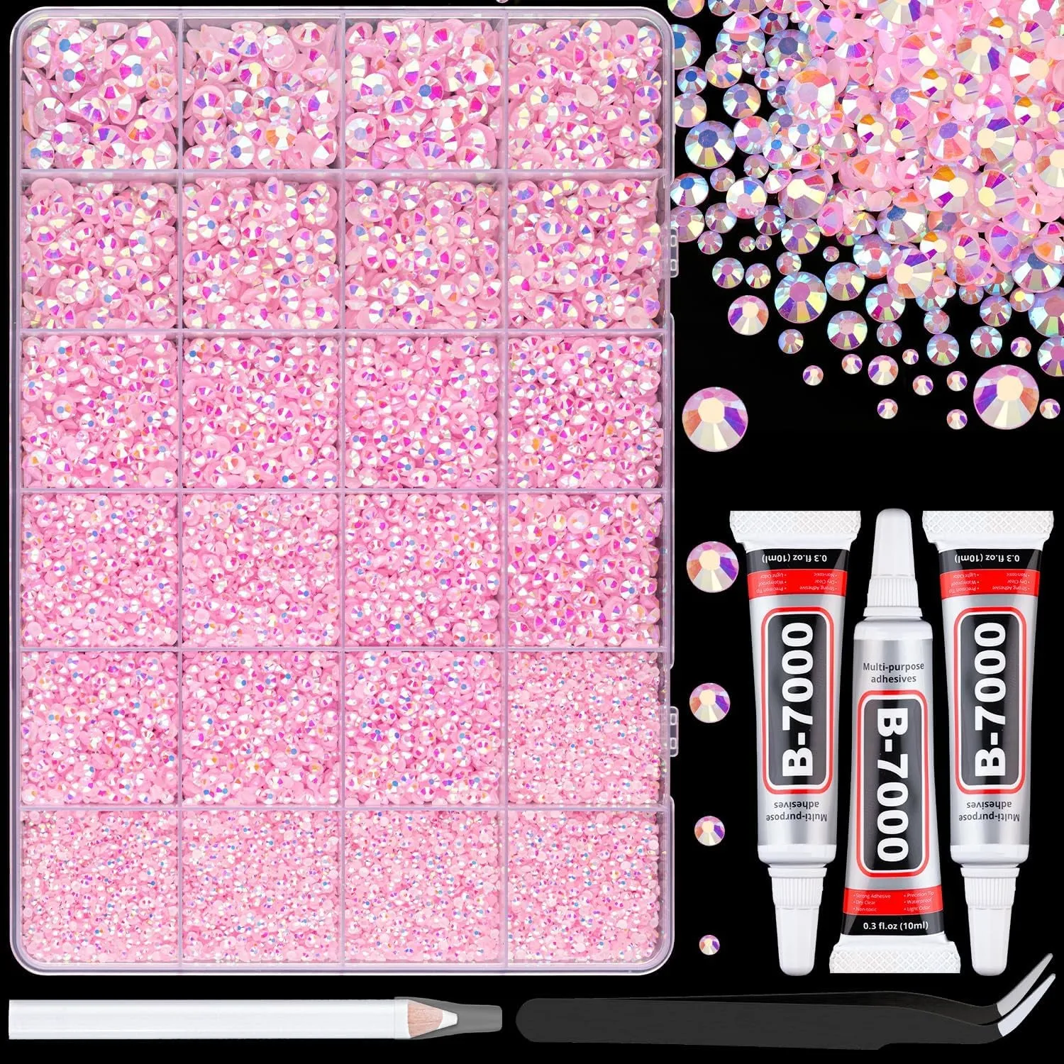 13000Pcs Flatback Pearls for Crafting (White), Assorted Size 2/3/4/5/6/8/10Mm Half Pearl with 3Pcs 10Ml B7000 Jewelry Glue, Bedazzling Bead for DIY Crafts Clothing Tumbler Shoes Embellishment Nail Art