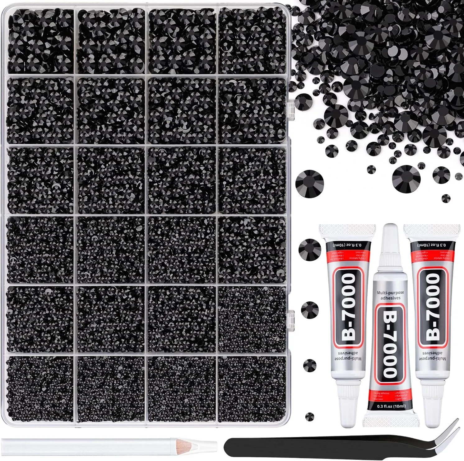 13000Pcs Flatback Pearls for Crafting (White), Assorted Size 2/3/4/5/6/8/10Mm Half Pearl with 3Pcs 10Ml B7000 Jewelry Glue, Bedazzling Bead for DIY Crafts Clothing Tumbler Shoes Embellishment Nail Art