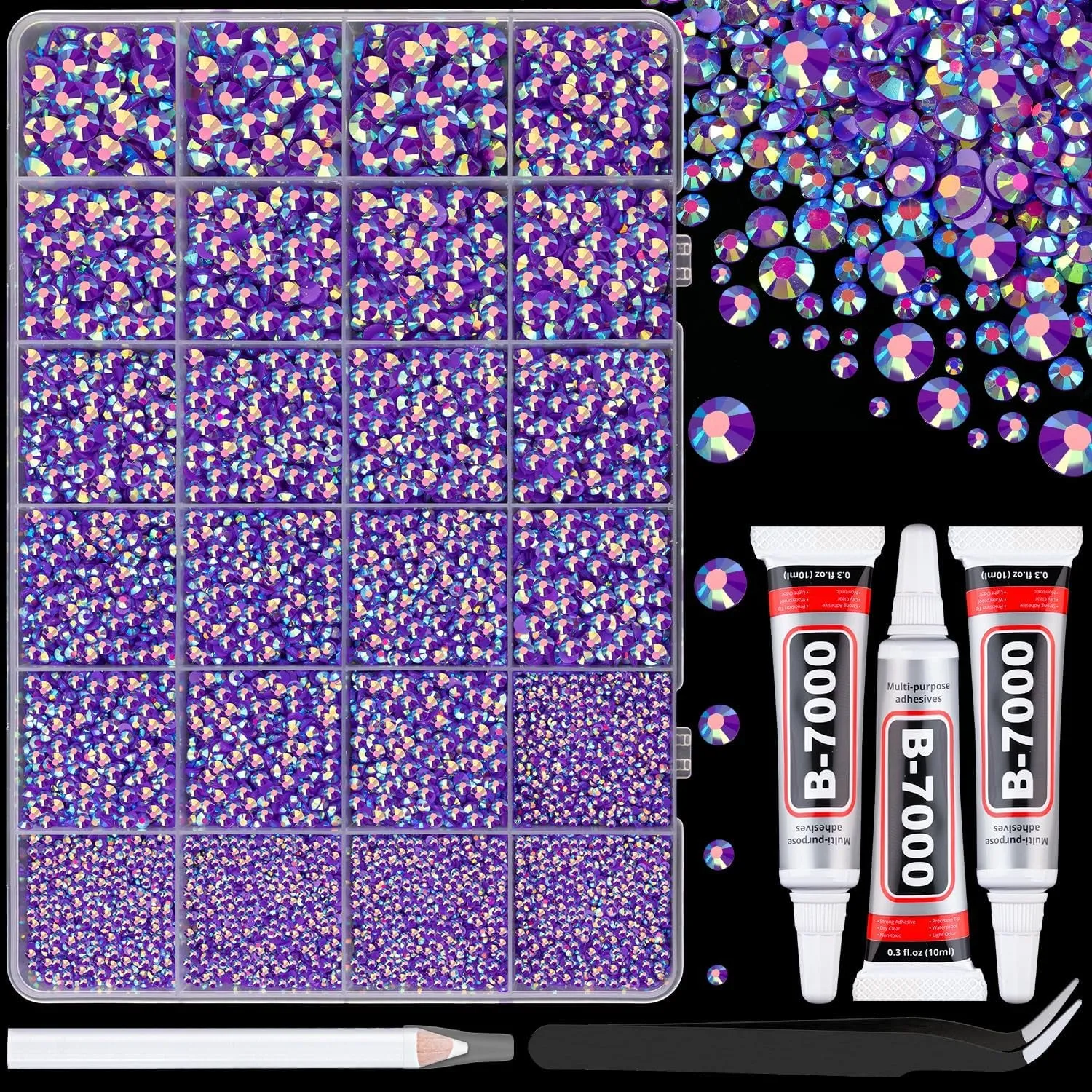 13000Pcs Flatback Pearls for Crafting (White), Assorted Size 2/3/4/5/6/8/10Mm Half Pearl with 3Pcs 10Ml B7000 Jewelry Glue, Bedazzling Bead for DIY Crafts Clothing Tumbler Shoes Embellishment Nail Art