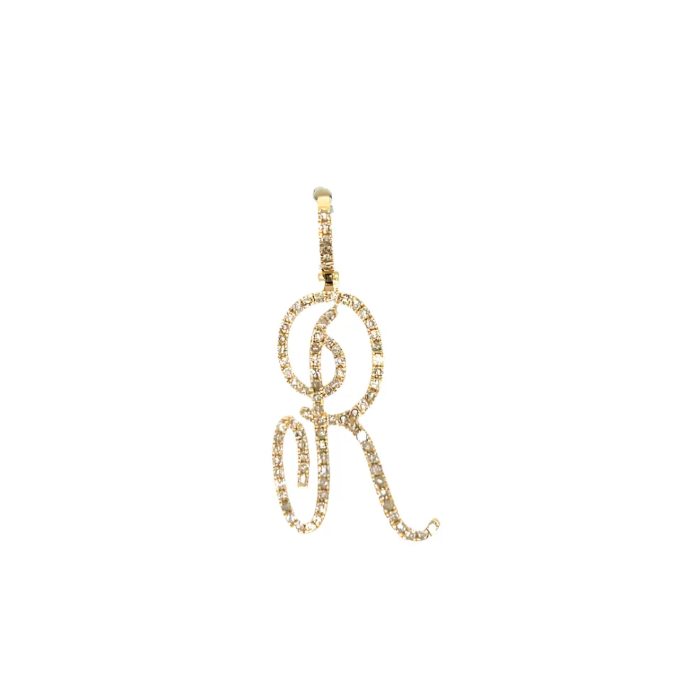 14k Gold Diamond Stylized Cursive Alphabet letter Charm Pendants