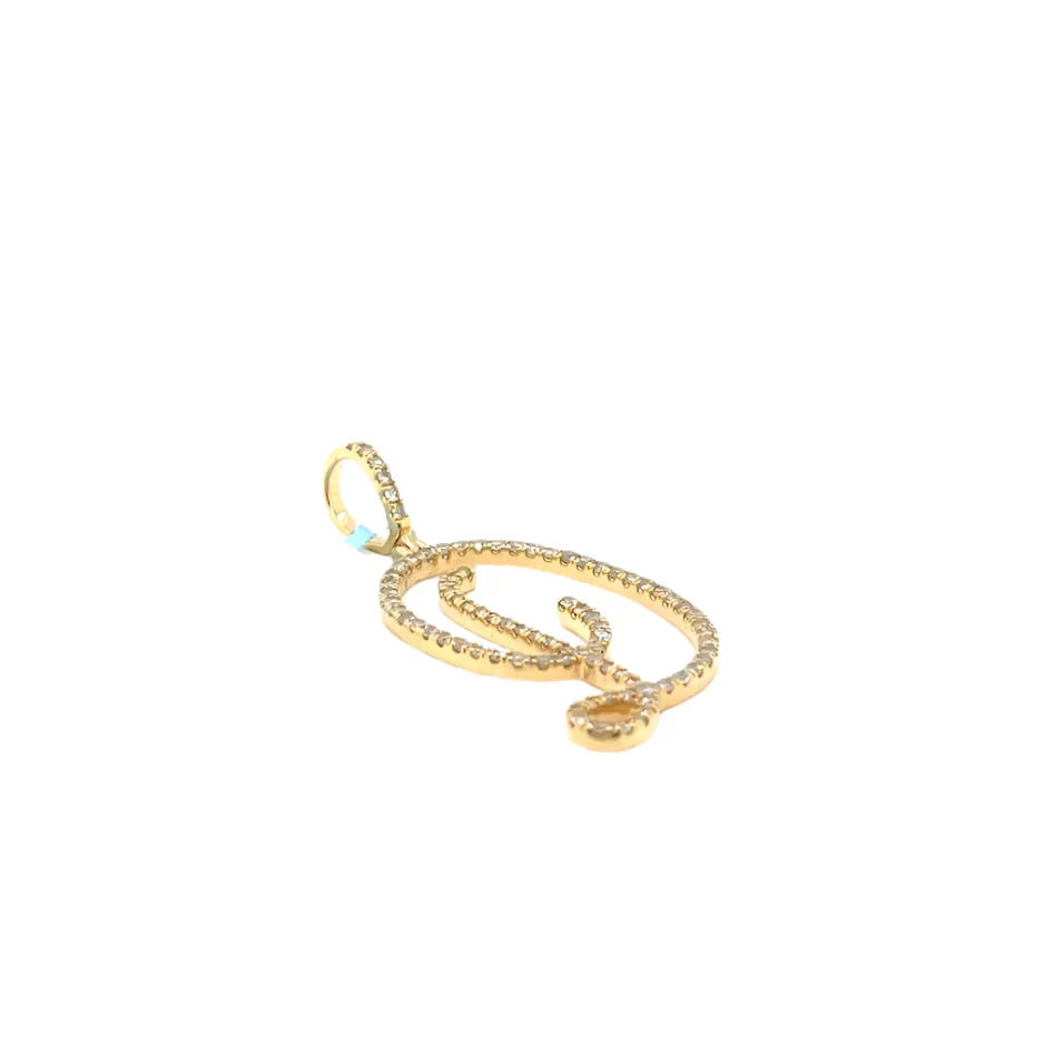 14k Gold Diamond Stylized Cursive Alphabet letter Charm Pendants