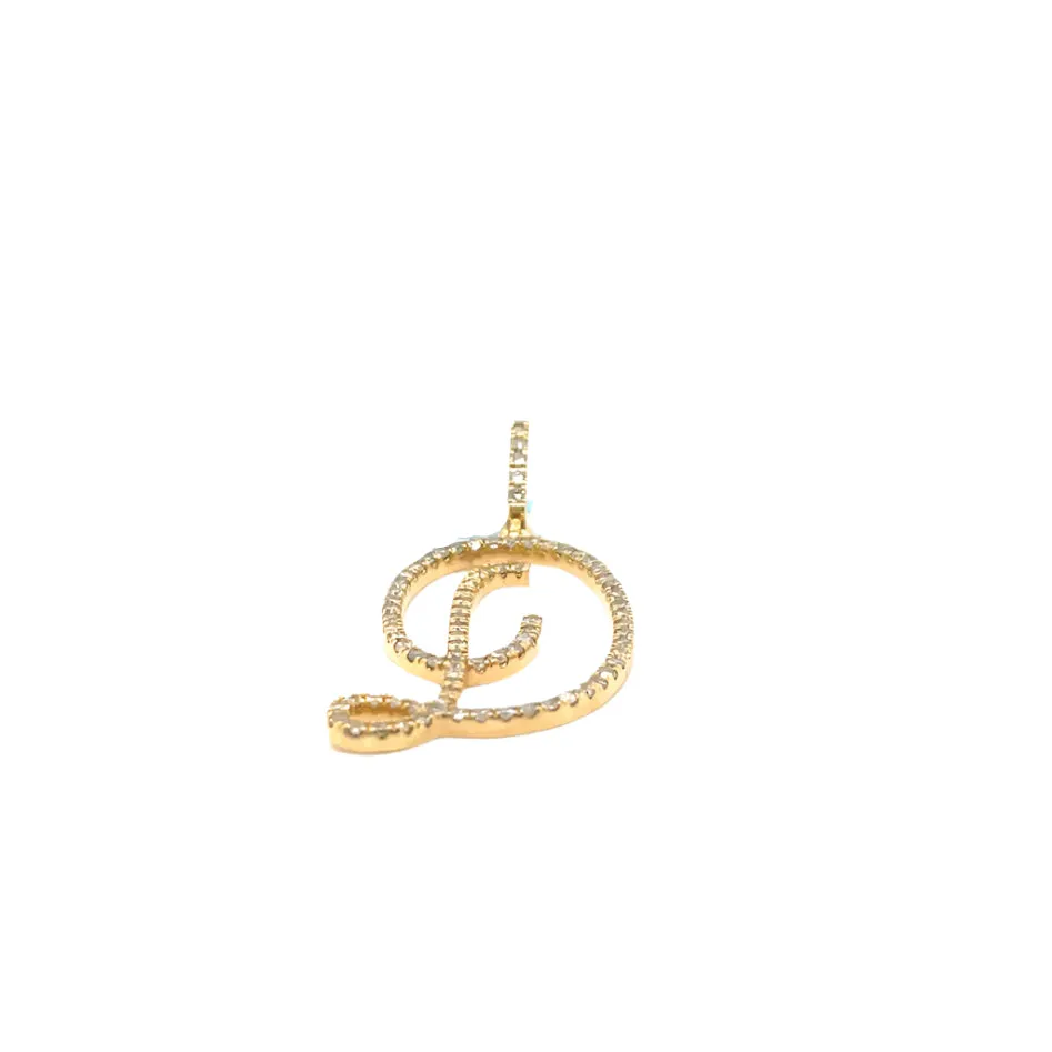 14k Gold Diamond Stylized Cursive Alphabet letter Charm Pendants