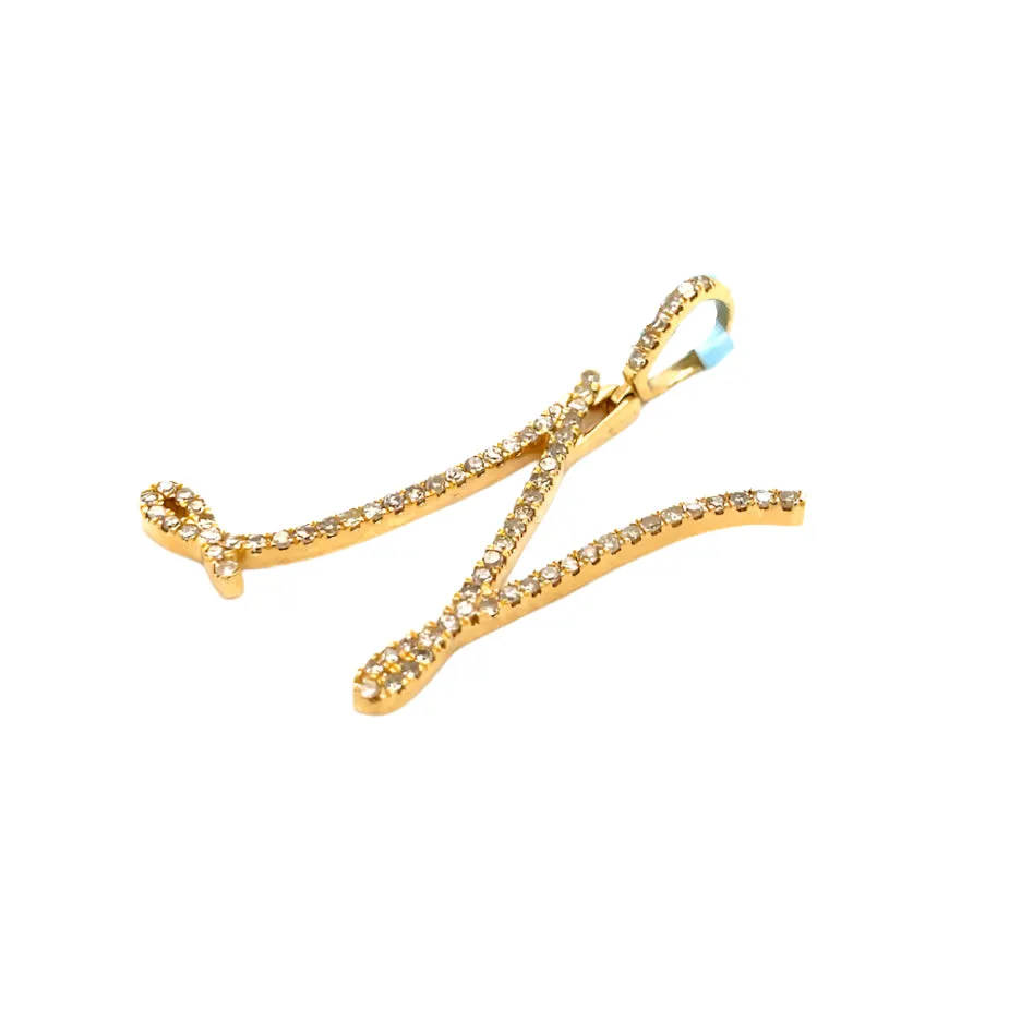 14k Gold Diamond Stylized Cursive Alphabet letter Charm Pendants