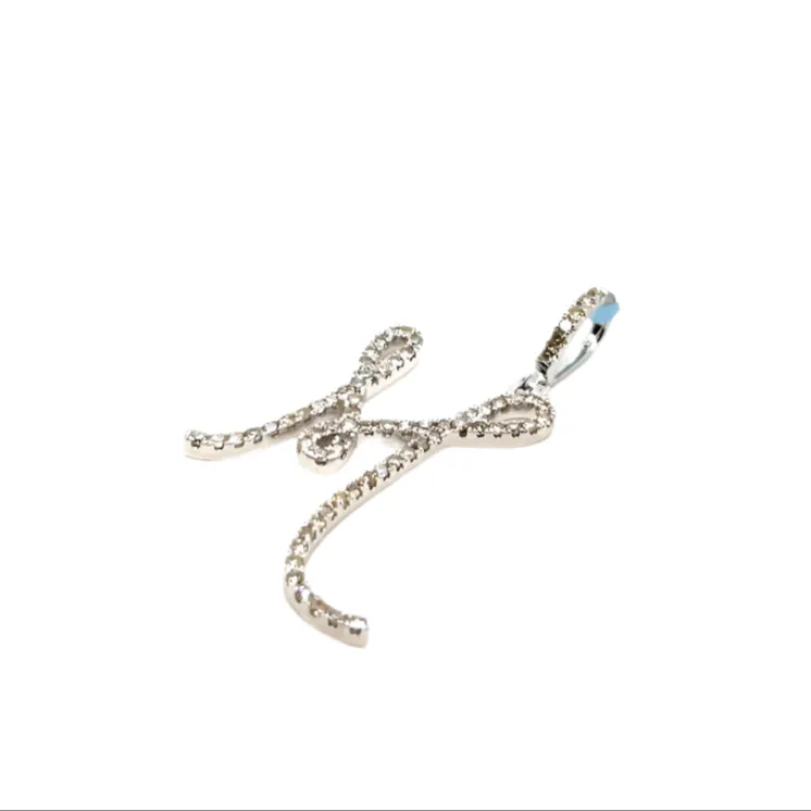 14k Gold Diamond Stylized Cursive Alphabet letter Charm Pendants