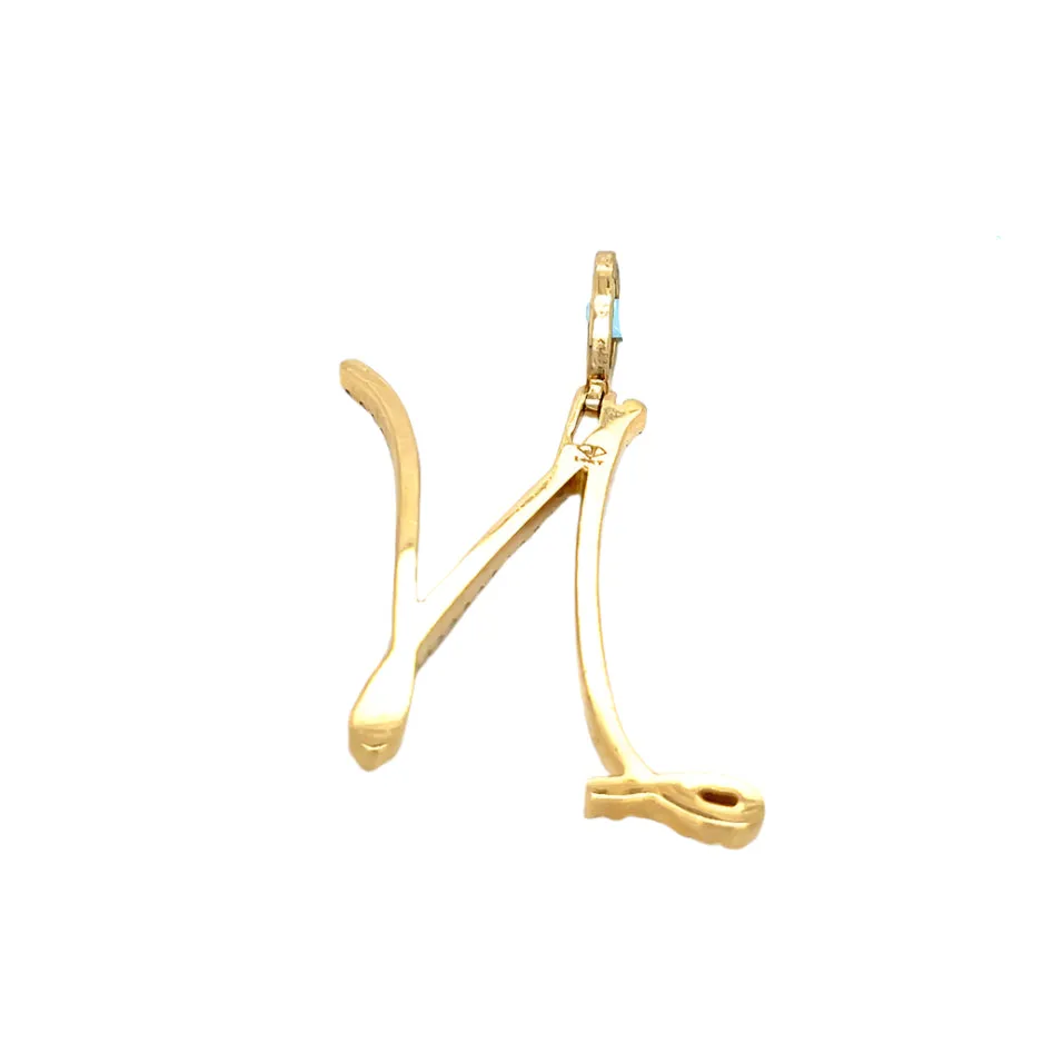 14k Gold Diamond Stylized Cursive Alphabet letter Charm Pendants