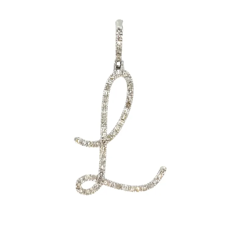 14k Gold Diamond Stylized Cursive Alphabet letter Charm Pendants
