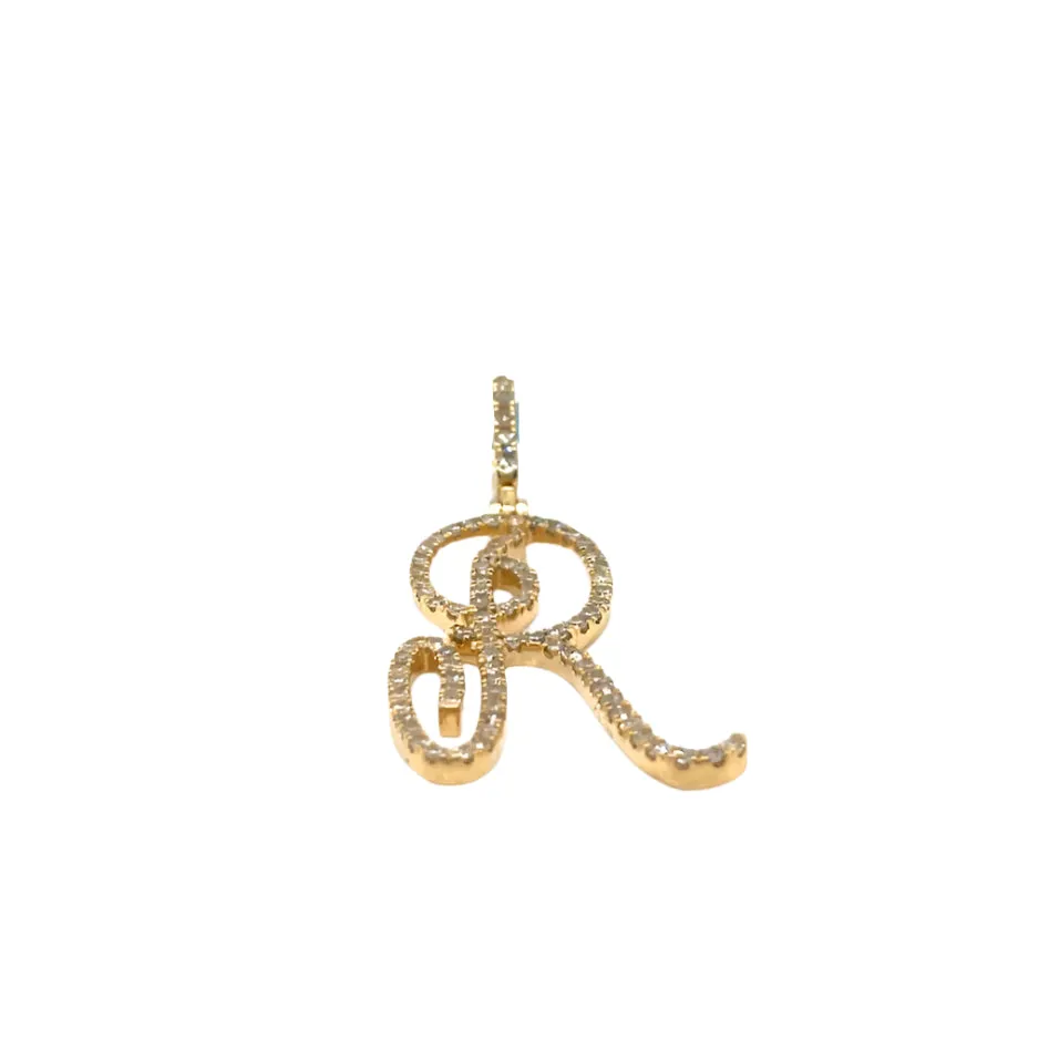 14k Gold Diamond Stylized Cursive Alphabet letter Charm Pendants