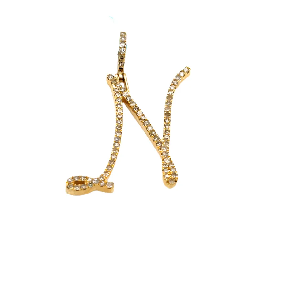 14k Gold Diamond Stylized Cursive Alphabet letter Charm Pendants