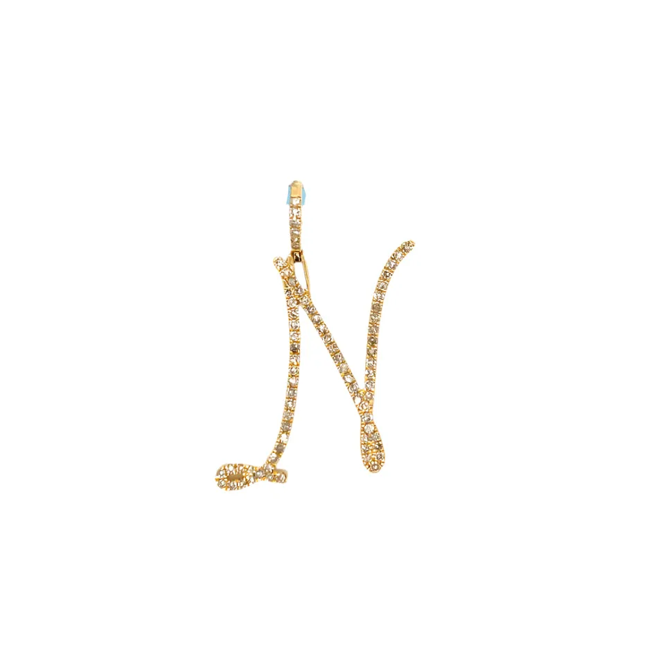 14k Gold Diamond Stylized Cursive Alphabet letter Charm Pendants