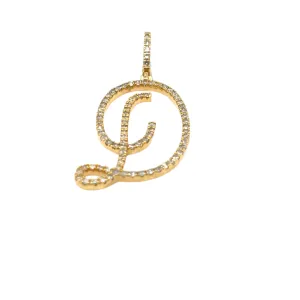 14k Gold Diamond Stylized Cursive Alphabet letter Charm Pendants