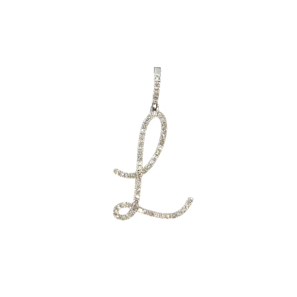 14k Gold Diamond Stylized Cursive Alphabet letter Charm Pendants