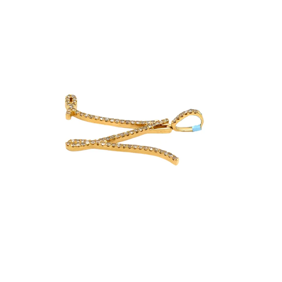14k Gold Diamond Stylized Cursive Alphabet letter Charm Pendants