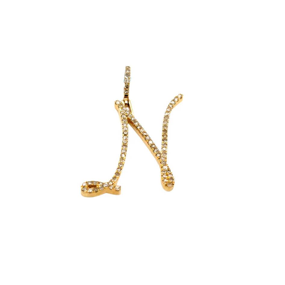 14k Gold Diamond Stylized Cursive Alphabet letter Charm Pendants