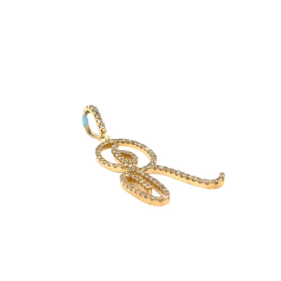 14k Gold Diamond Stylized Cursive Alphabet letter Charm Pendants