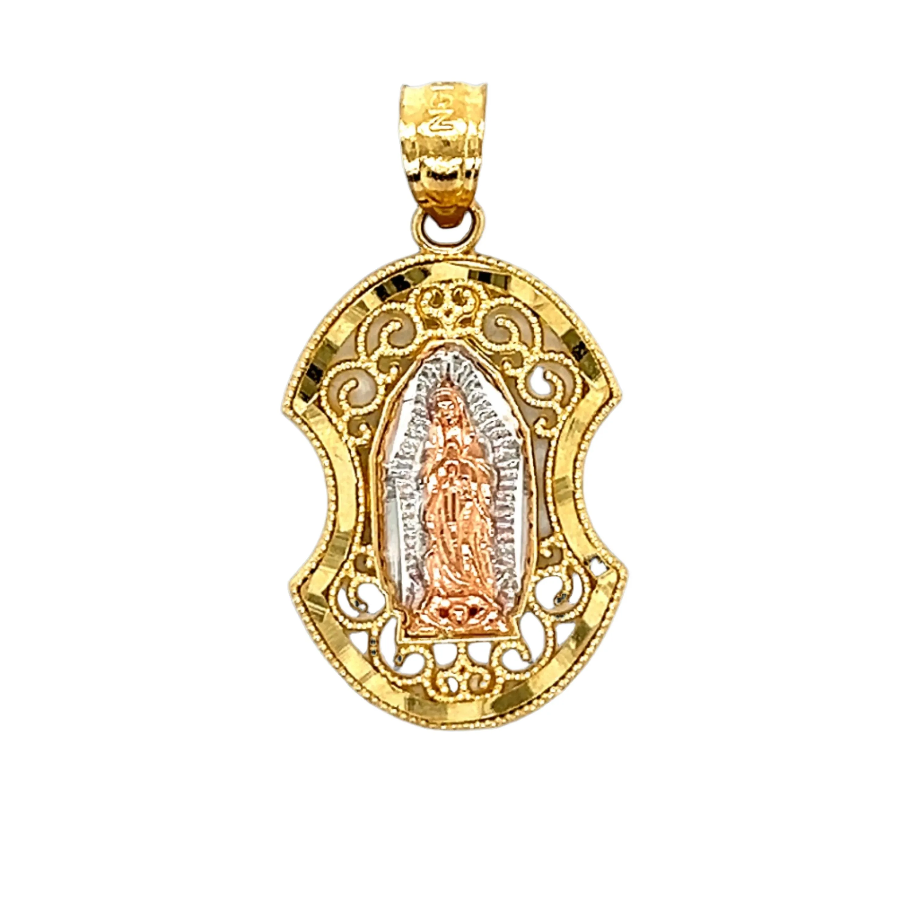 14K Gold Fancy Two Tone Virgen Of Guadalupe Pendant