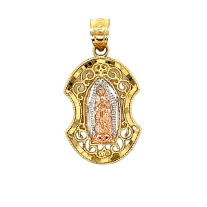 14K Gold Fancy Two Tone Virgen Of Guadalupe Pendant