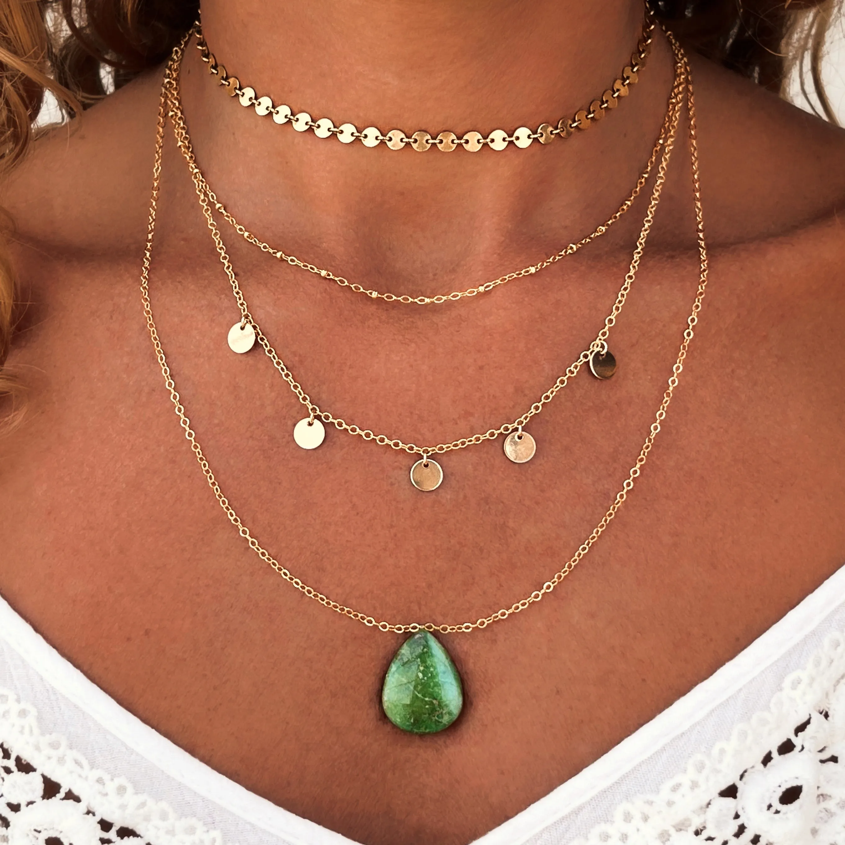 14K gold-filled layered necklace set with Sonoran Gold turquoise
