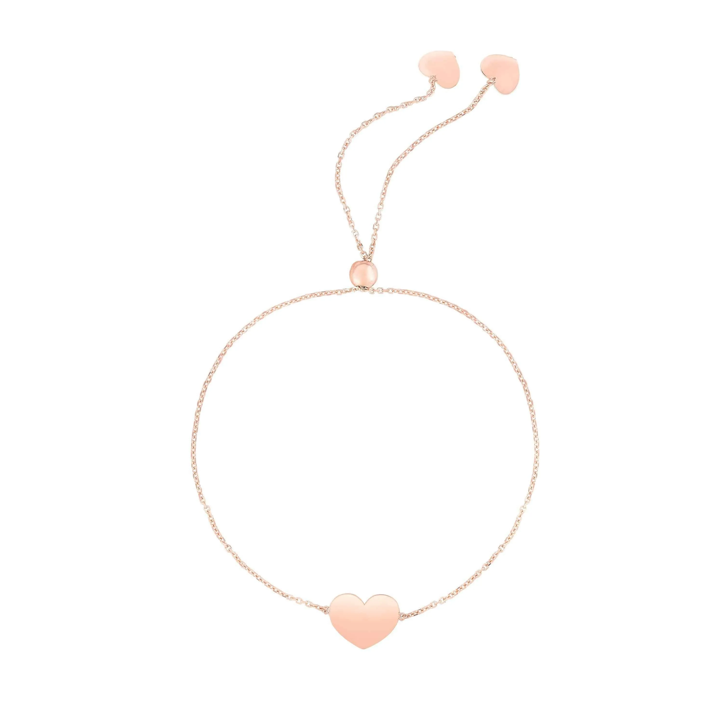 14K Gold Polished Heart Adjustable Pull Bolo Bracelet