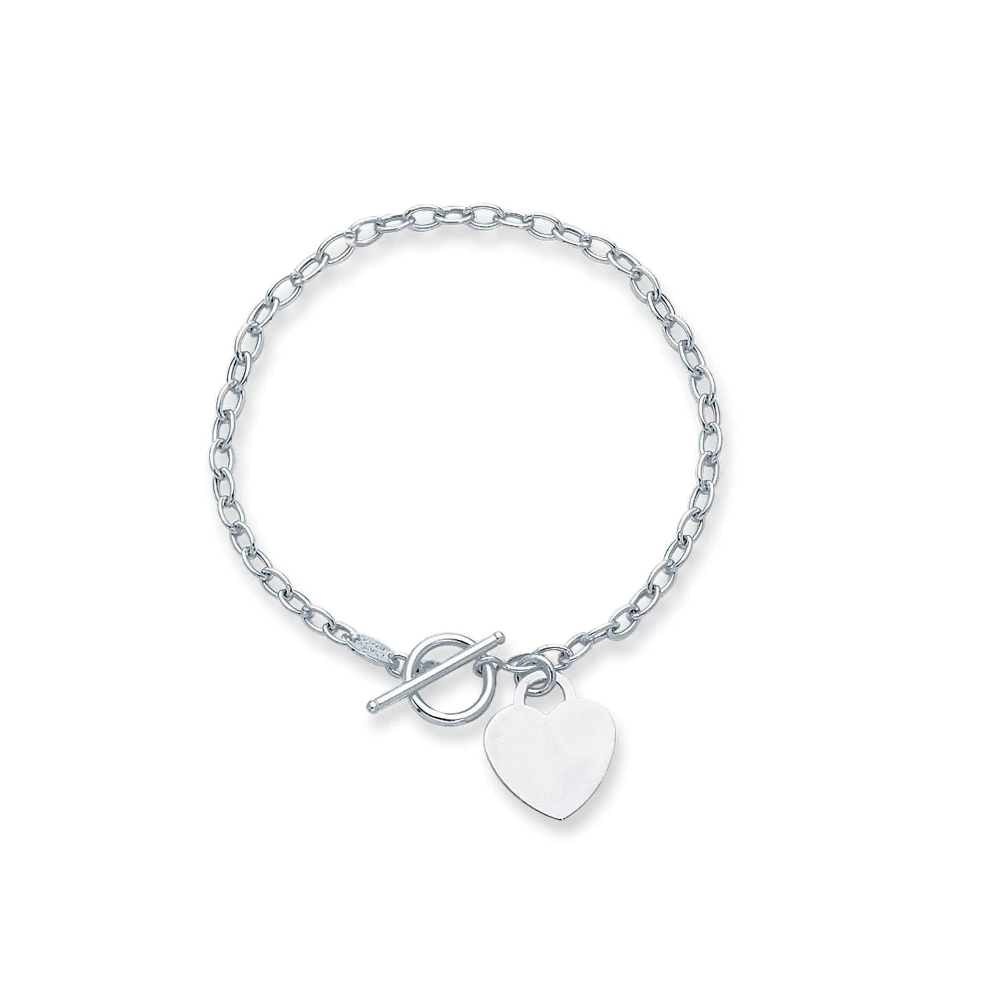 14K Gold Rolo Link Heart Toggle Bracelet