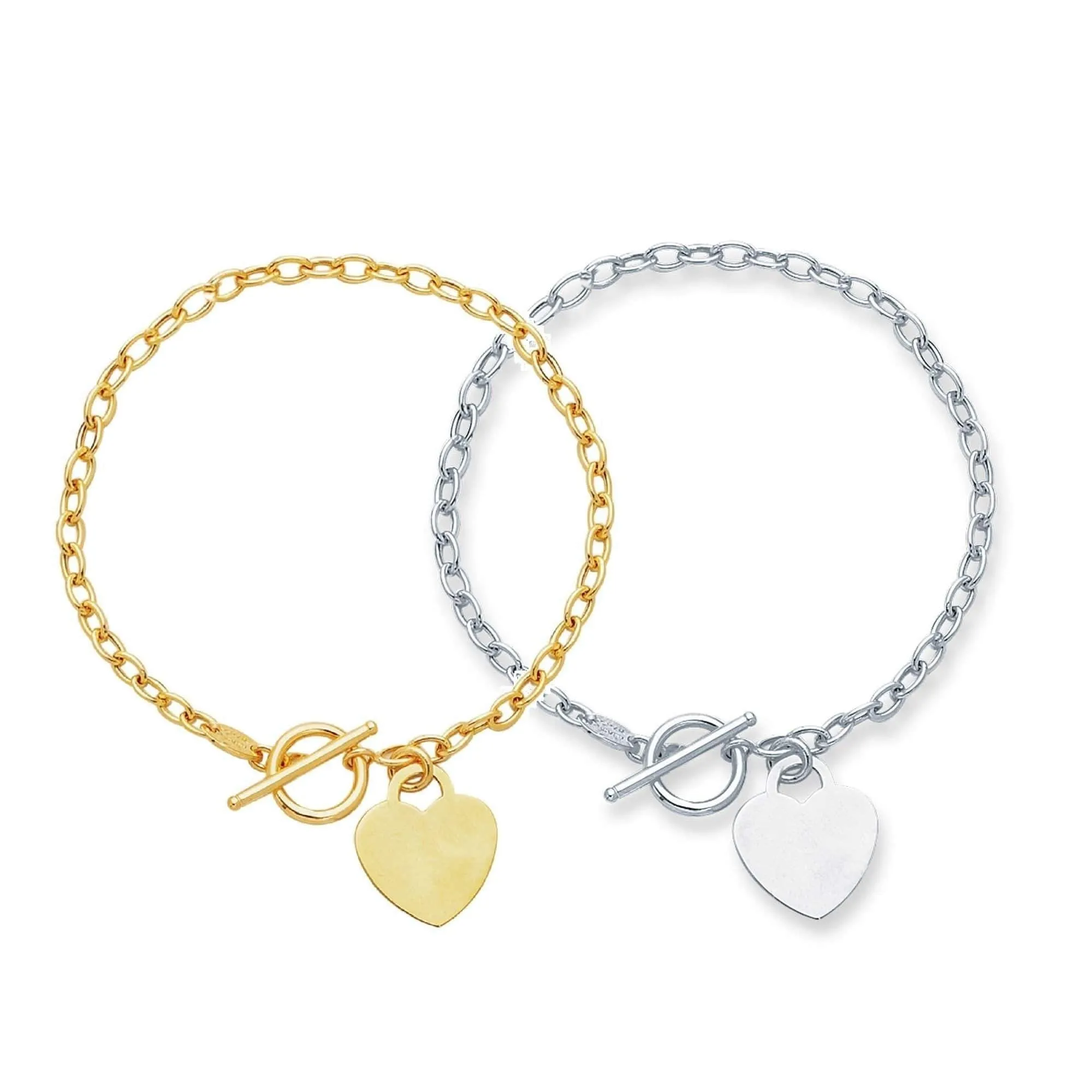 14K Gold Rolo Link Heart Toggle Bracelet