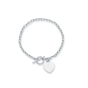 14K Gold Rolo Link Heart Toggle Bracelet