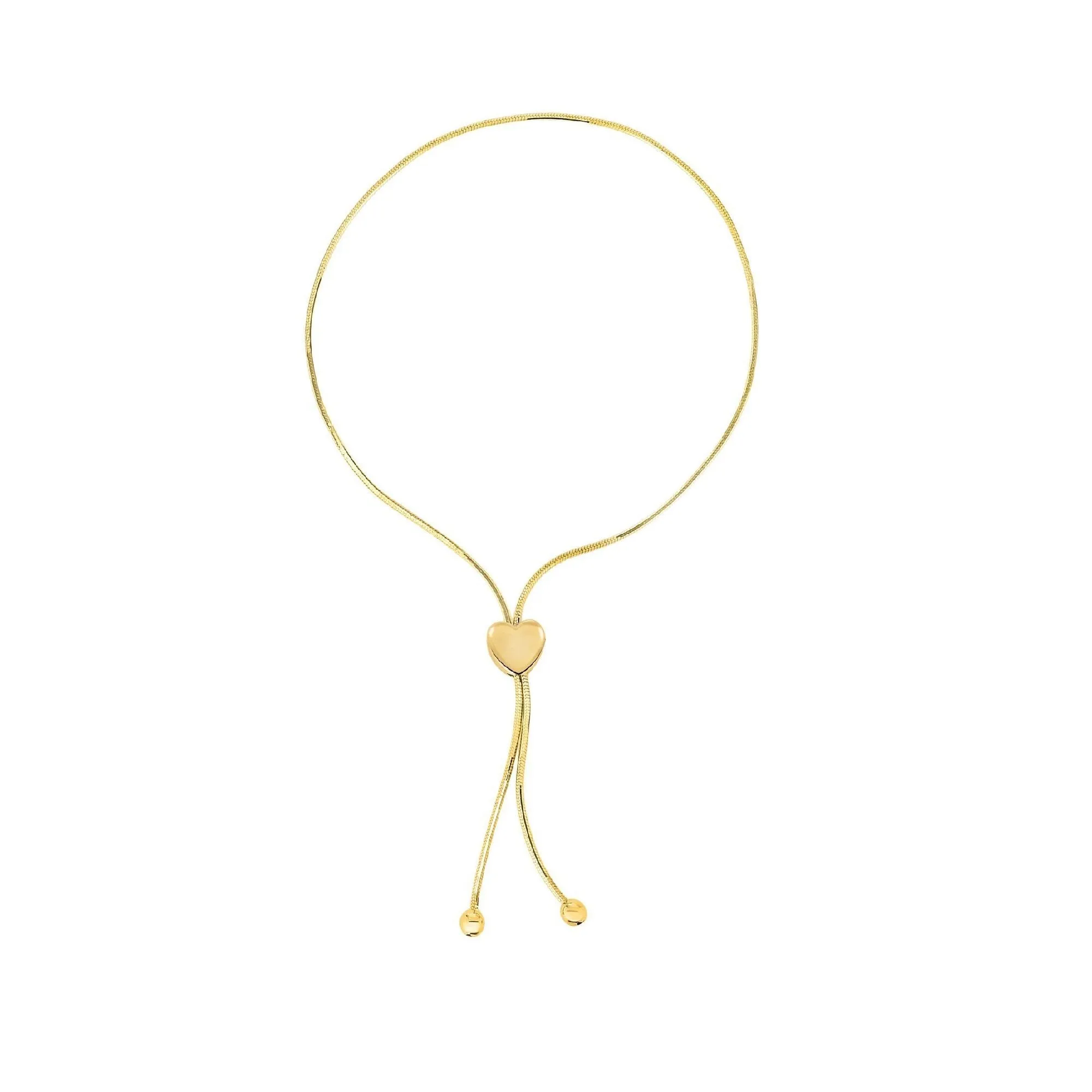 14K Gold Snake Chain Heart Lariat Adjustable Pull Bolo Bracelets
