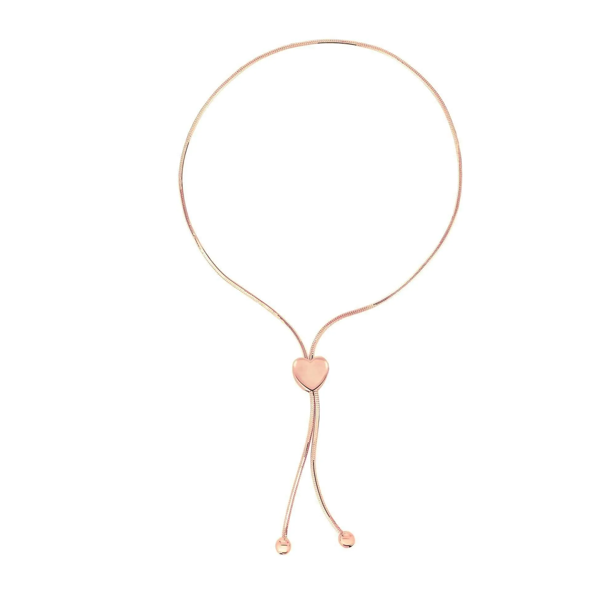 14K Gold Snake Chain Heart Lariat Adjustable Pull Bolo Bracelets