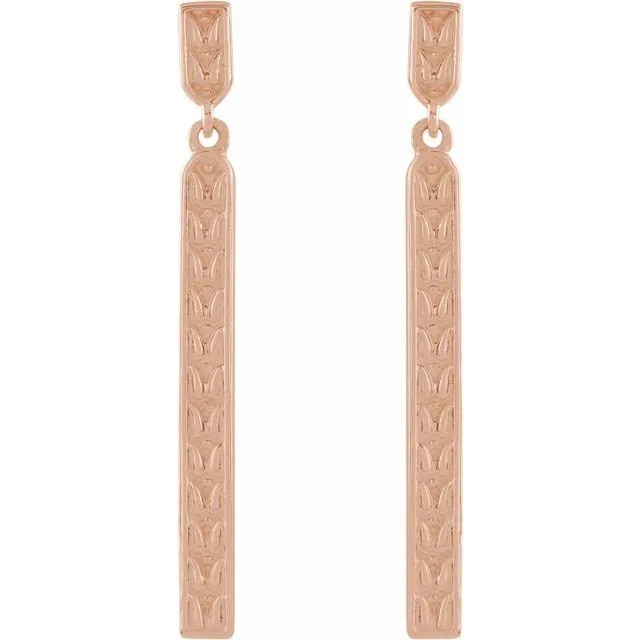 14K Rose Gold 29x2.4 mm Sculptural Bar Earrings