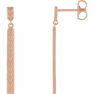 14K Rose Gold 29x2.4 mm Sculptural Bar Earrings