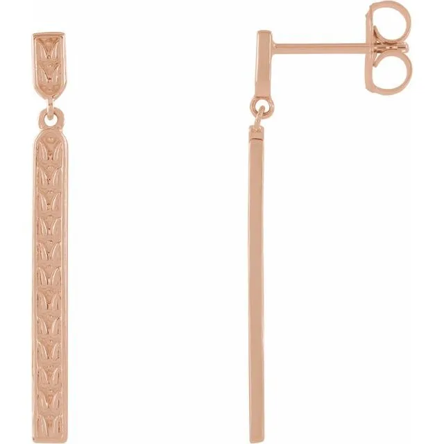 14K Rose Gold 29x2.4 mm Sculptural Bar Earrings