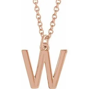 14K Rose Initial W Dangle 16" Necklace