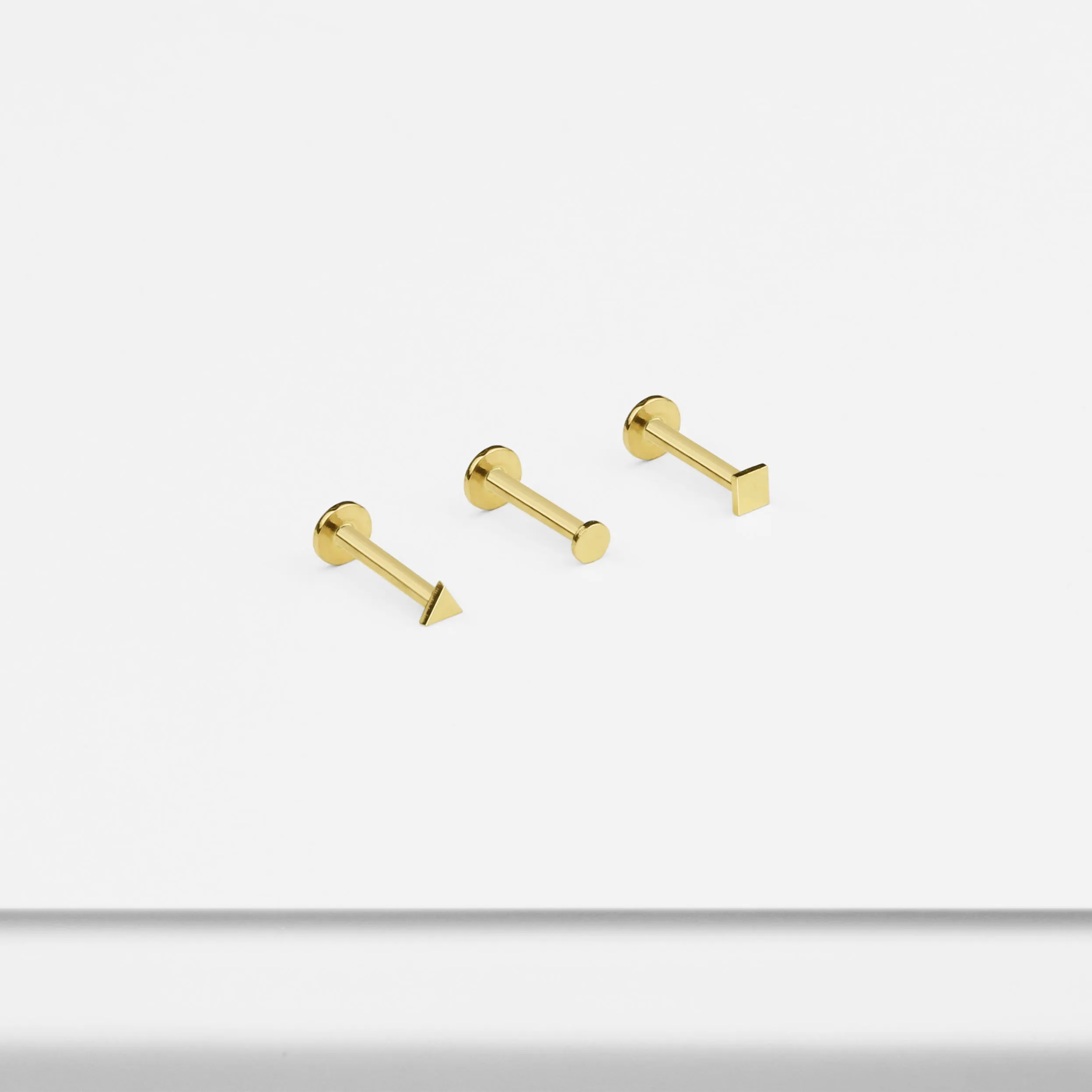 14k Solid Gold Tiny Geometric Internally Threaded Labret Stud Earring