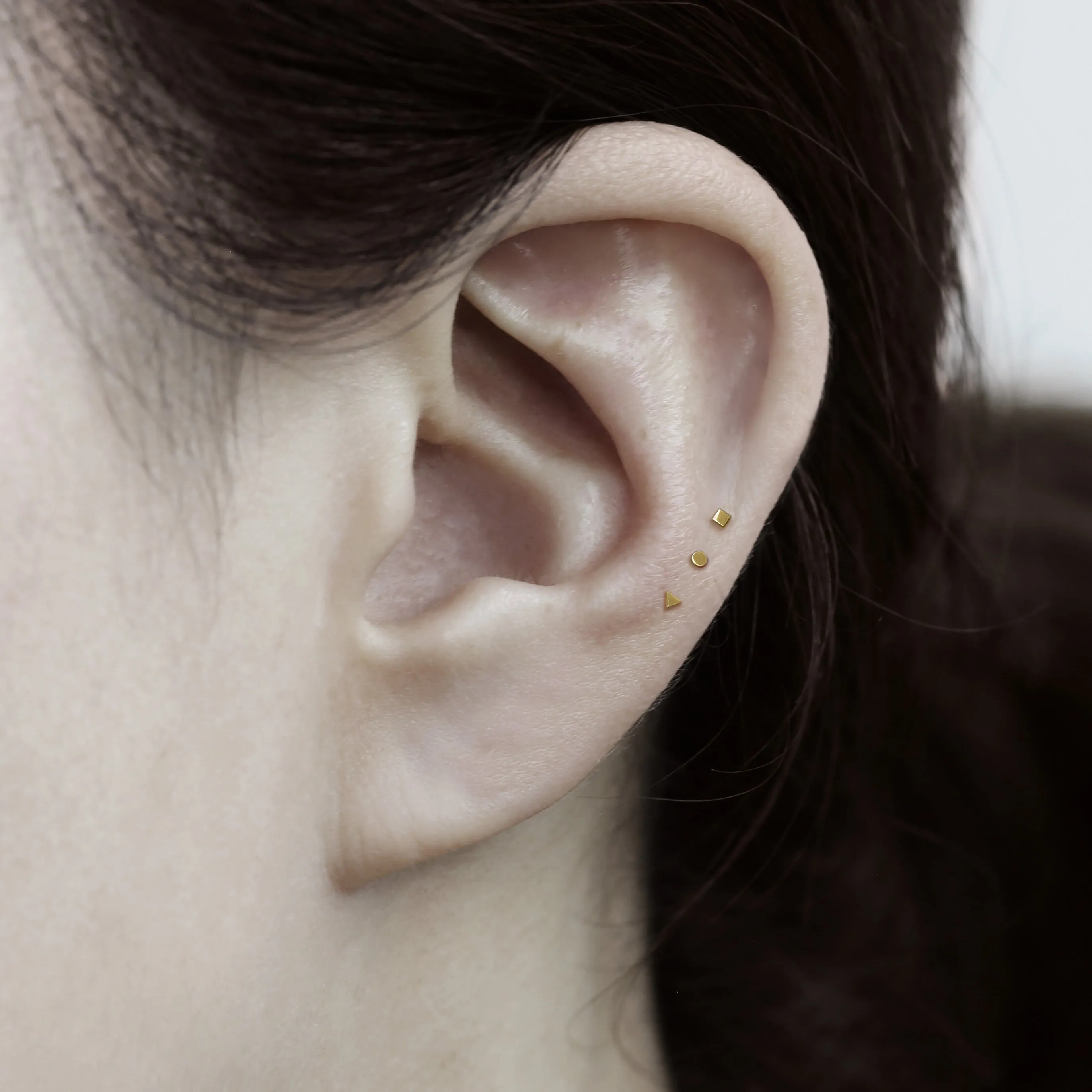 14k Solid Gold Tiny Geometric Internally Threaded Labret Stud Earring