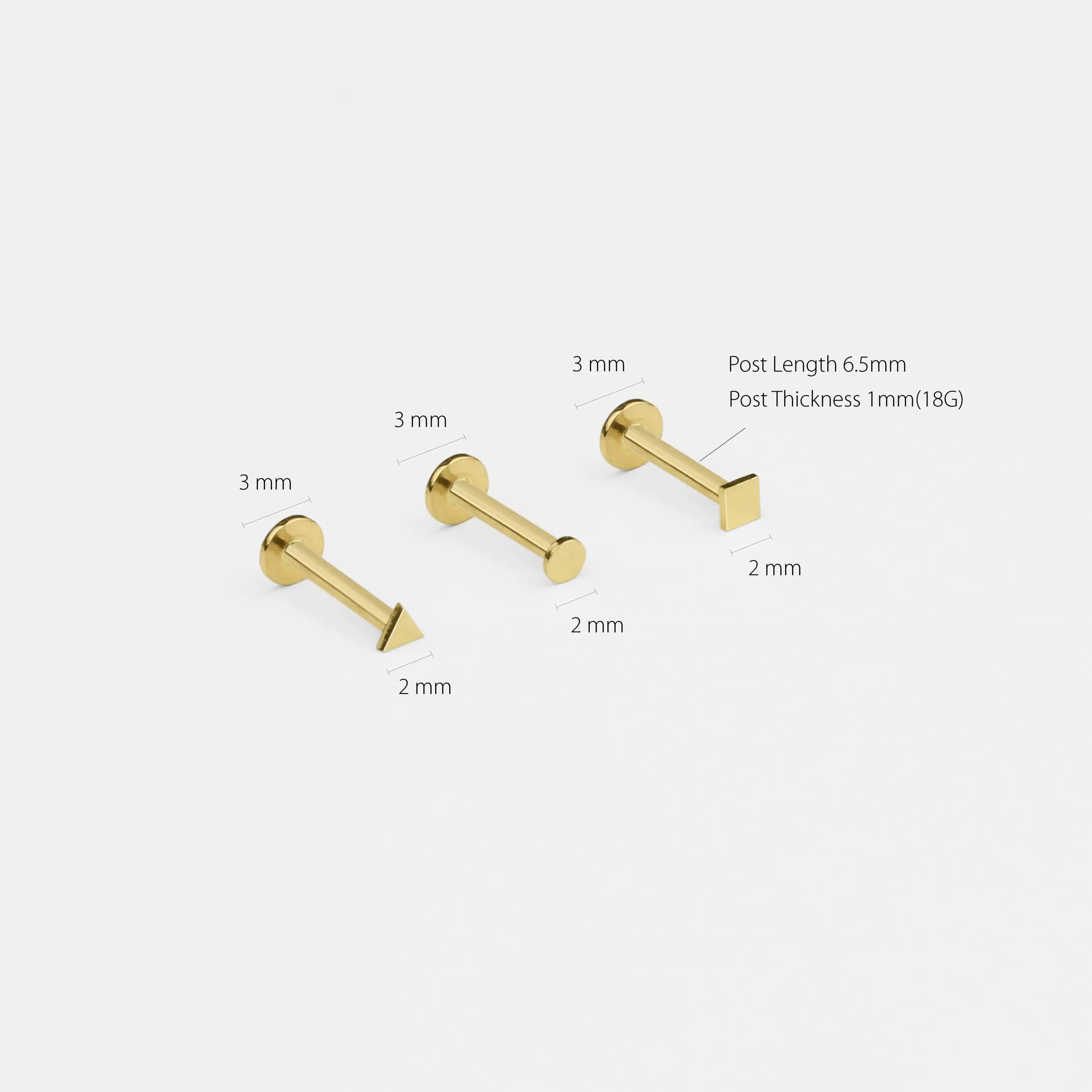 14k Solid Gold Tiny Geometric Internally Threaded Labret Stud Earring