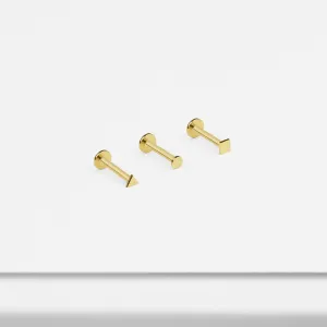 14k Solid Gold Tiny Geometric Internally Threaded Labret Stud Earring
