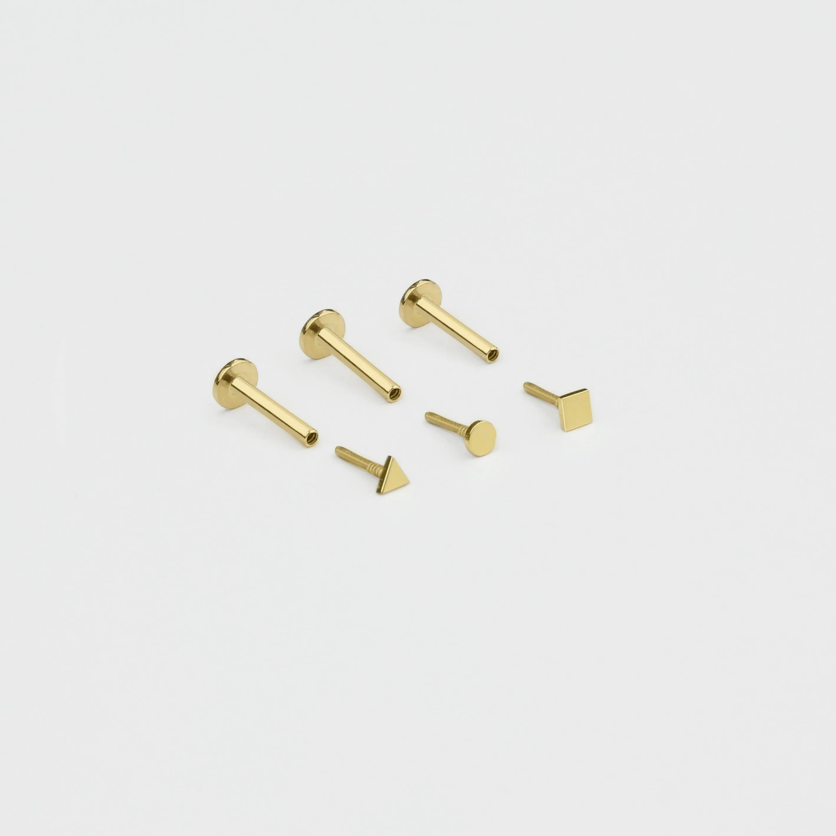 14k Solid Gold Tiny Geometric Internally Threaded Labret Stud Earring