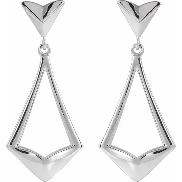 14K White Geometric Dangle Earrings with Backs