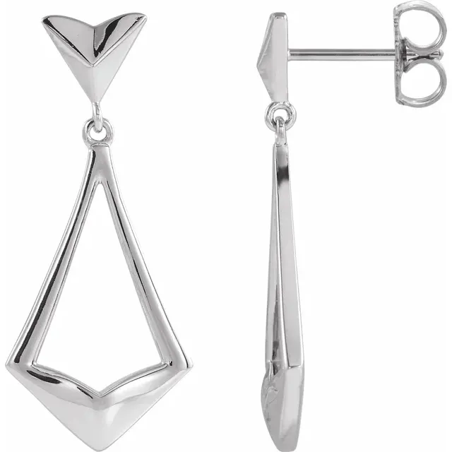 14K White Geometric Dangle Earrings with Backs