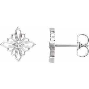 14K White Geometric Earrings with Backs