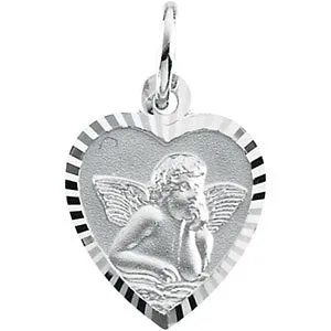 14k White Gold 11.5x10.75mm Angel Heart Pendant