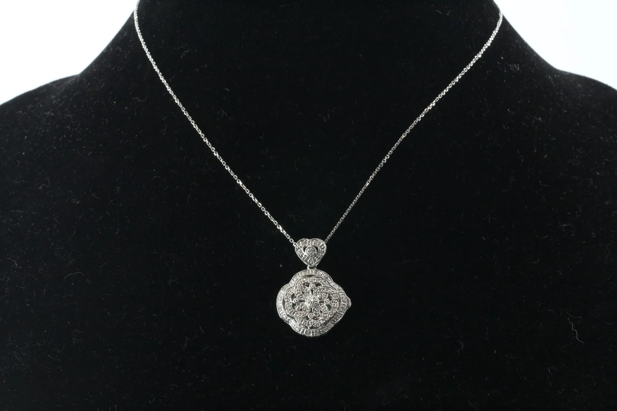 14K White Gold 1/4 CTW Diamond Pierced Locket Pendant Necklace