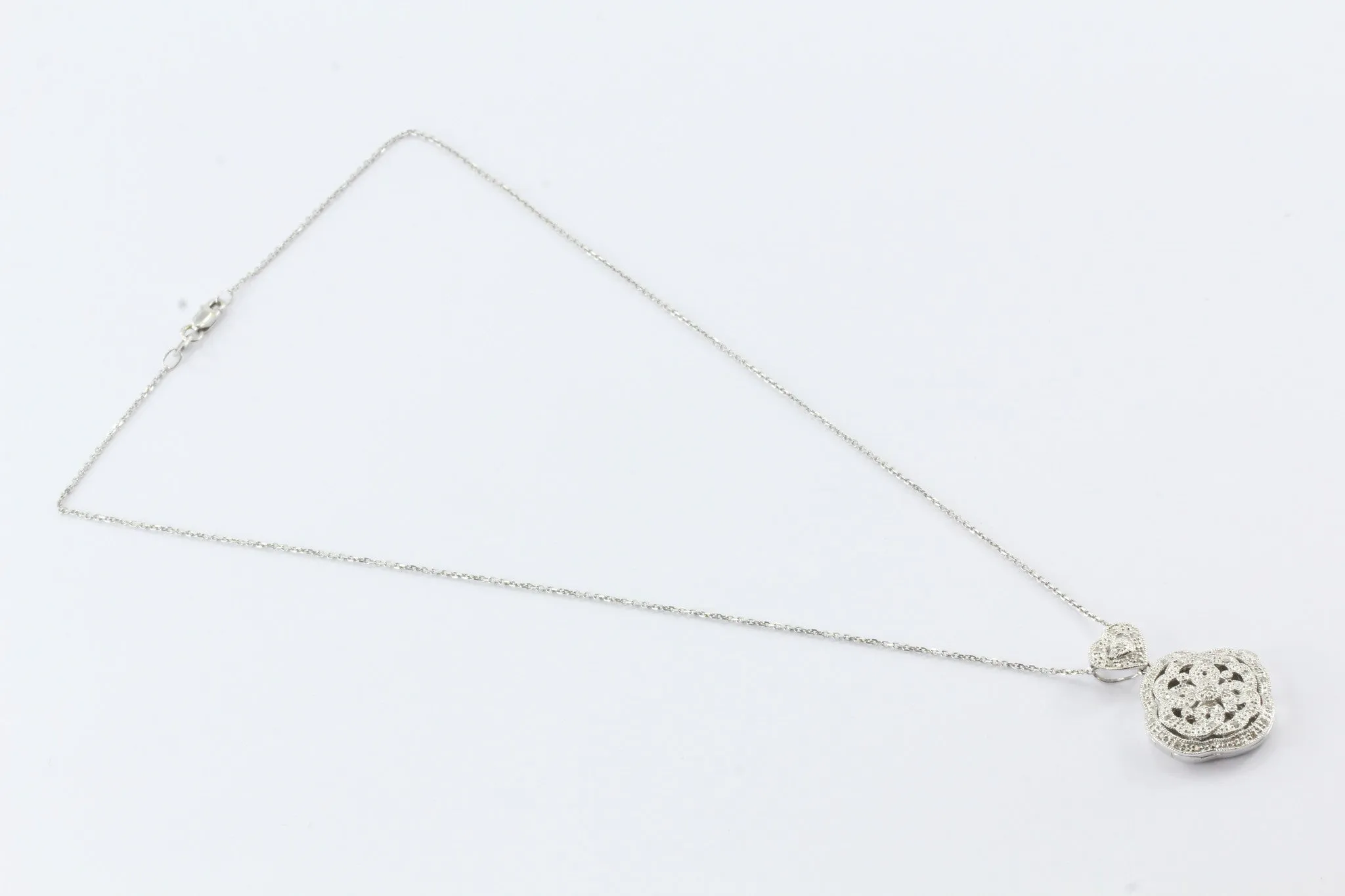 14K White Gold 1/4 CTW Diamond Pierced Locket Pendant Necklace