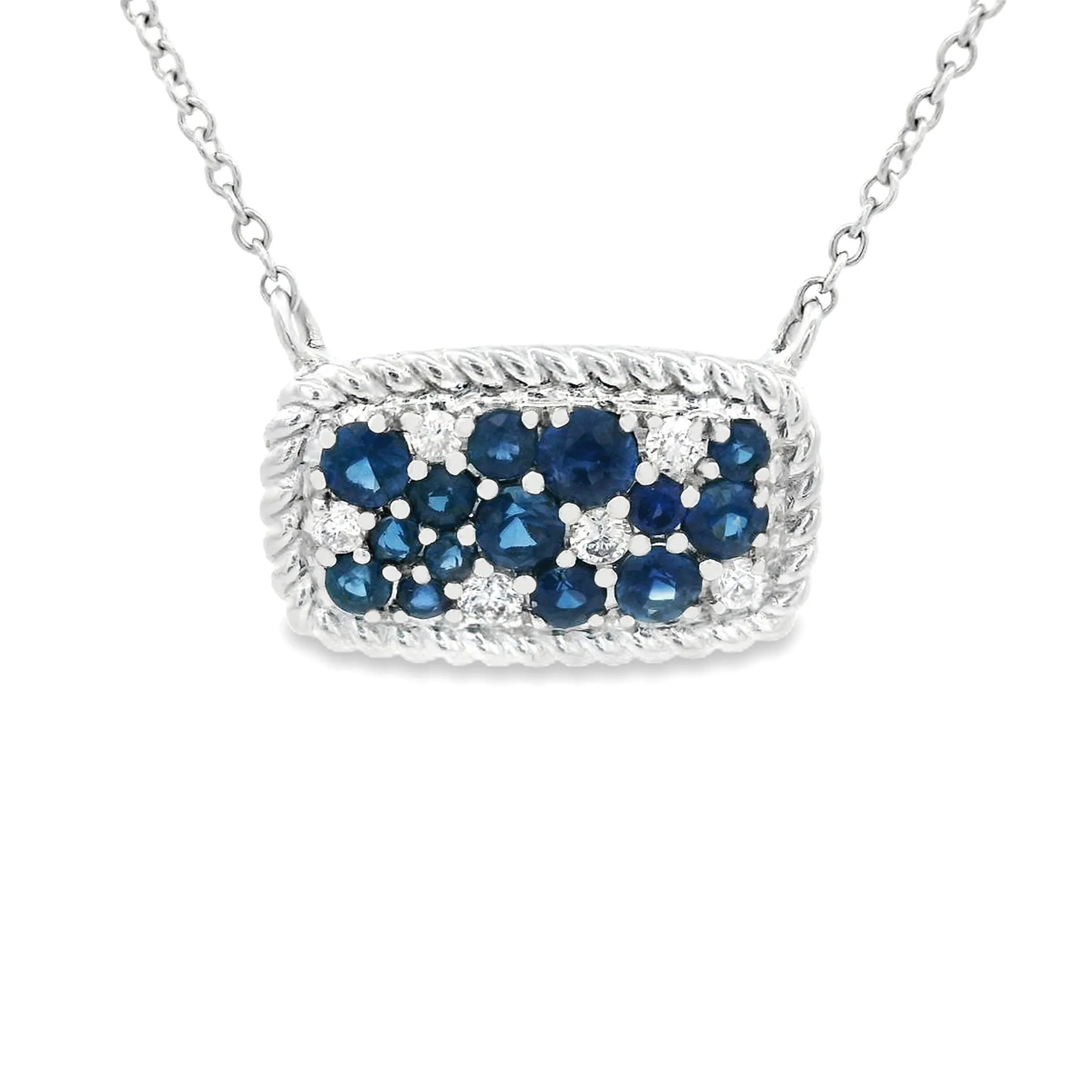 14k White Gold Diamond and Sapphire Pendant