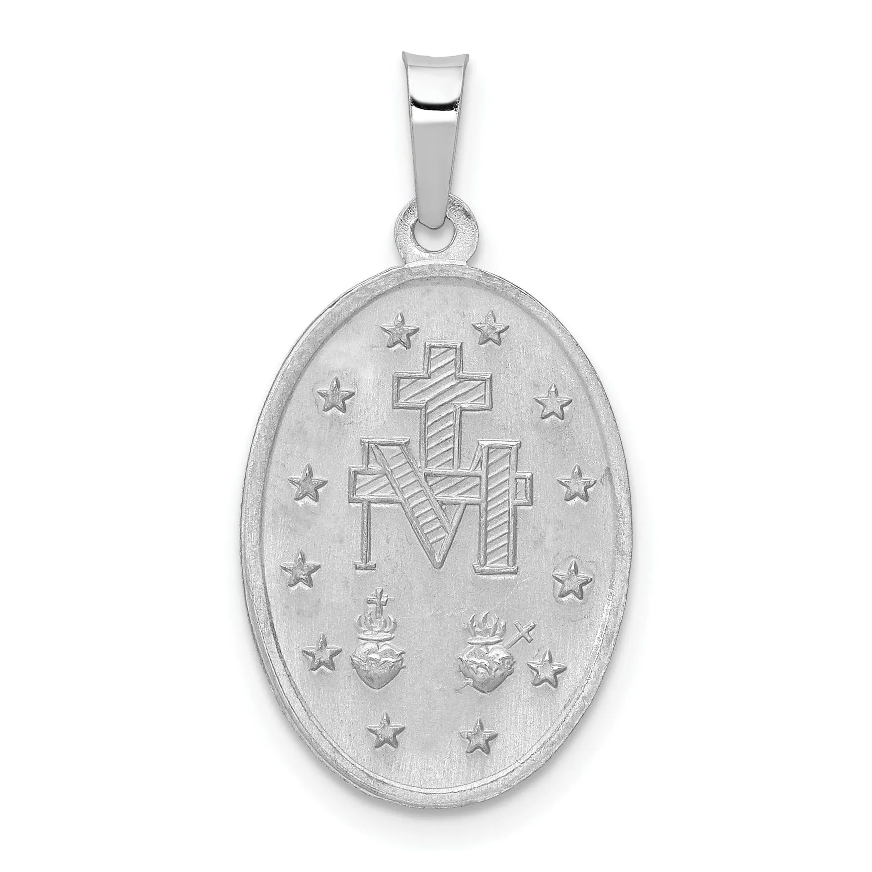 14k White Gold Miraculous Medal Charm Pendant