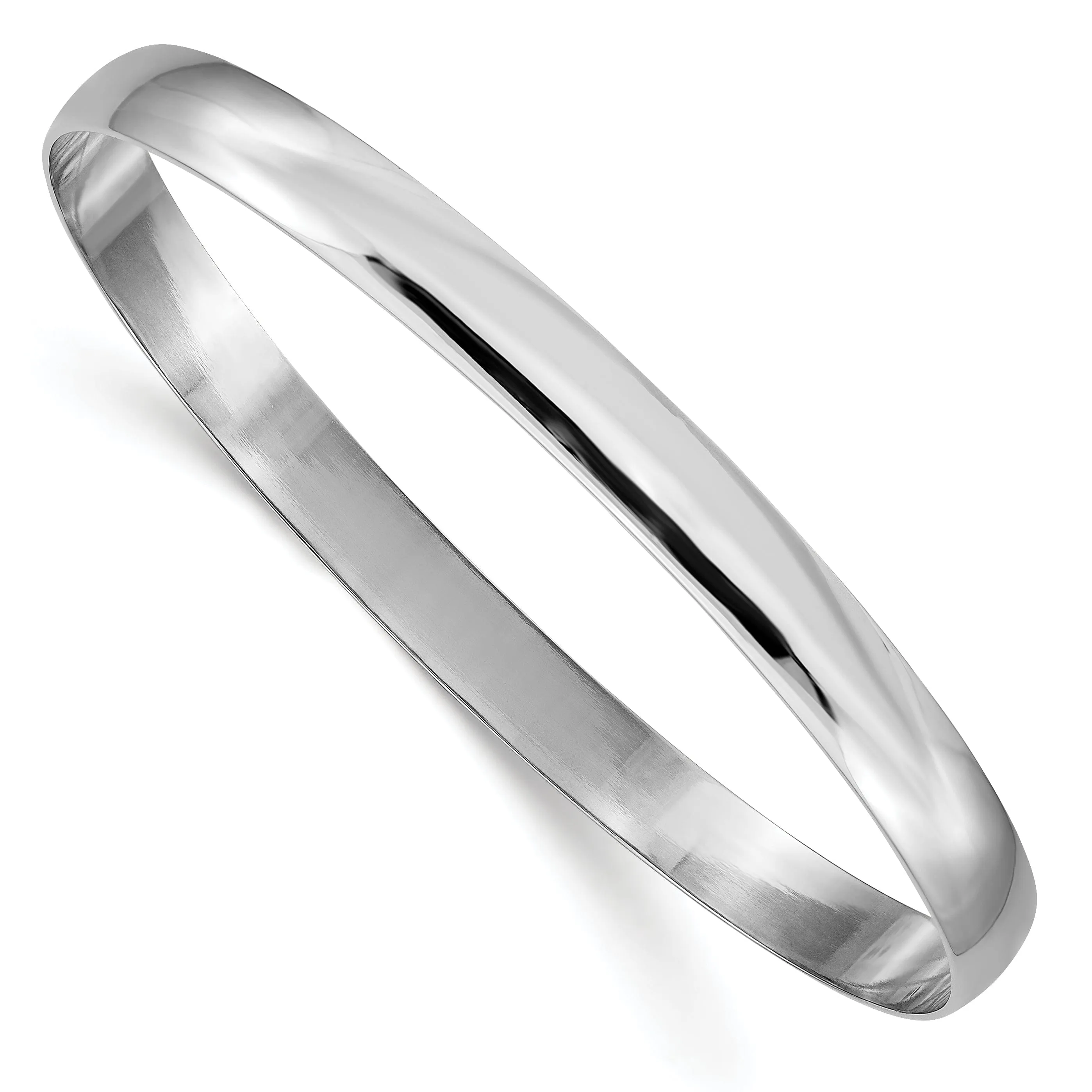 14k White Gold Solid Half-Round Slip-On Bangle