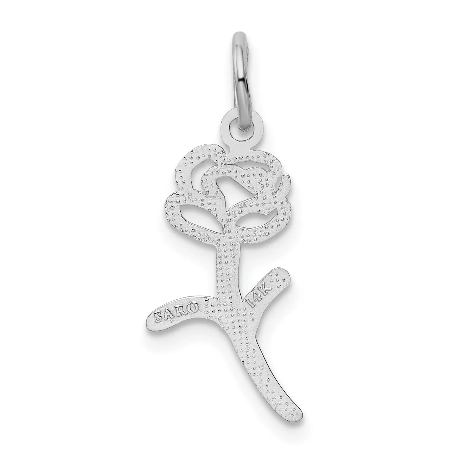 14k White Gold  Solid Textured Back Polished Finish Rose Charm Pendant