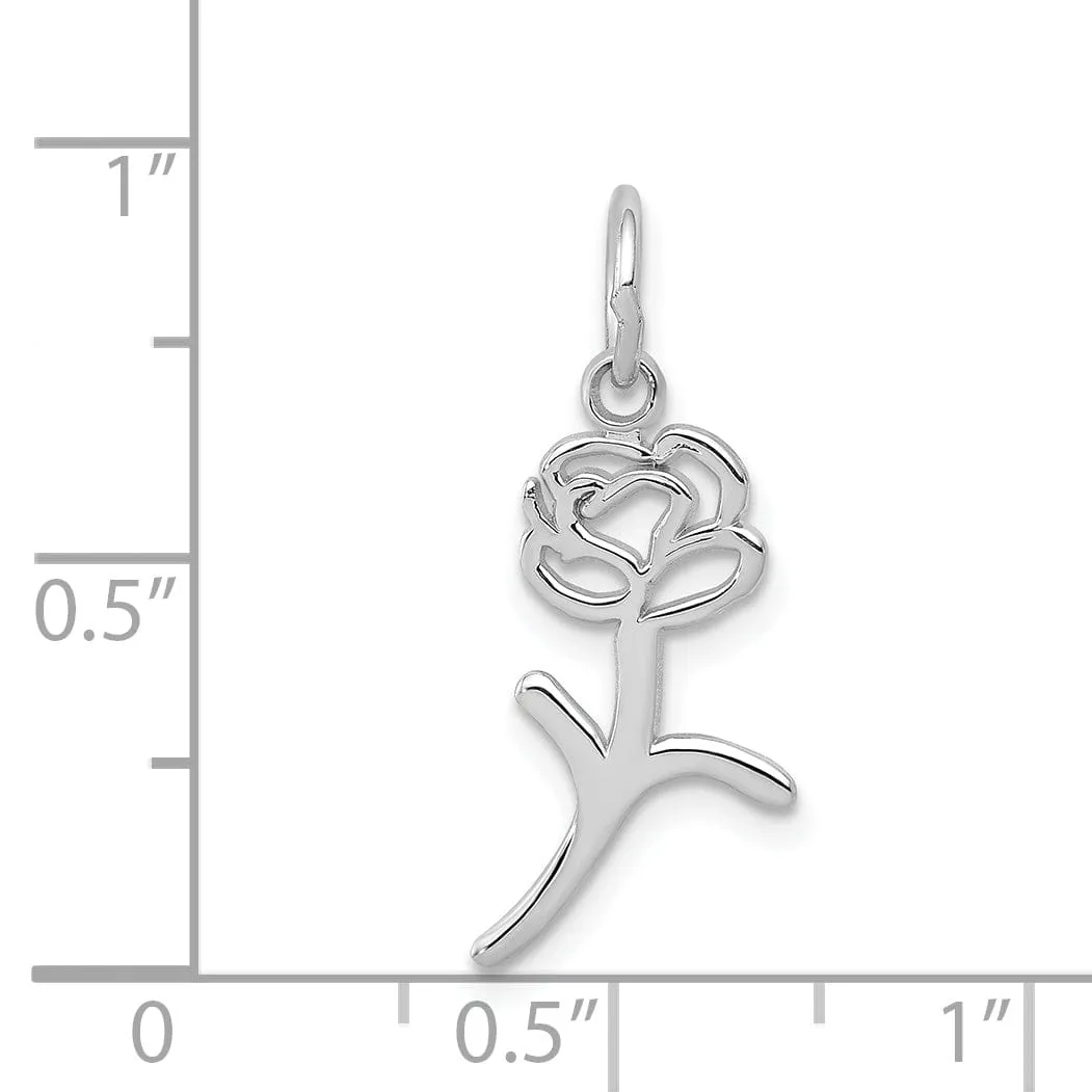 14k White Gold  Solid Textured Back Polished Finish Rose Charm Pendant