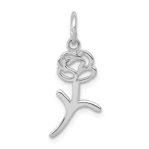 14k White Gold  Solid Textured Back Polished Finish Rose Charm Pendant